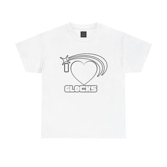 Graphic Tee — 'I  "heart" Glocks' Heart Logo T-Shirt (ALON3 Backprint)