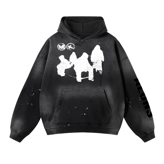 Vintage Washed Frayed Fleece Hoodie